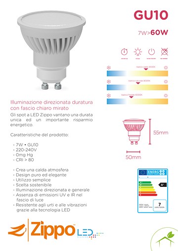 Lampada ZIPPO LED GU10 - 7W>60W